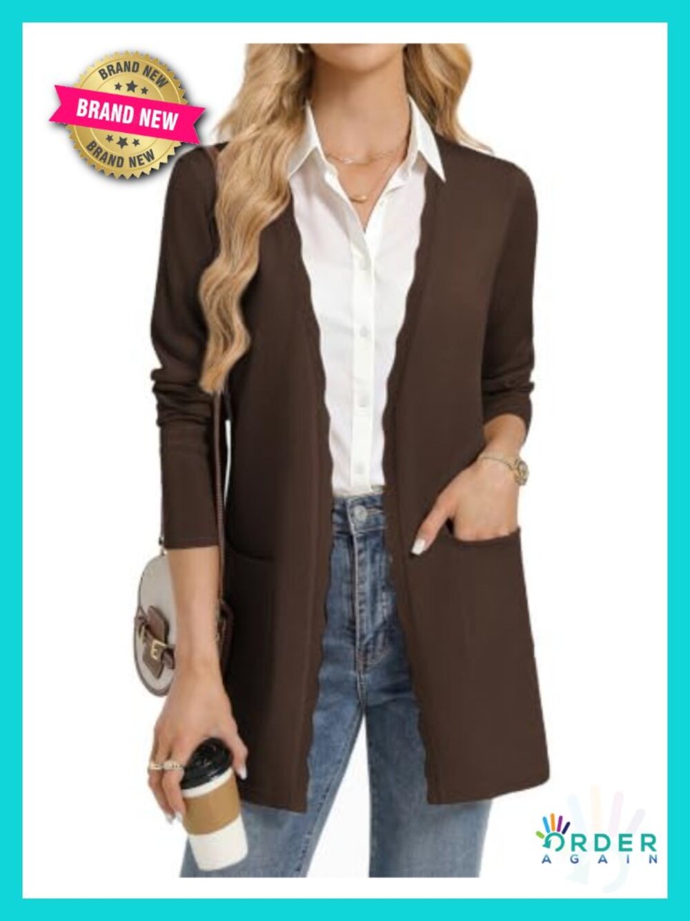 Long Cardigan Open Front Lightweight Mid-Thigh Sweater with Pockets